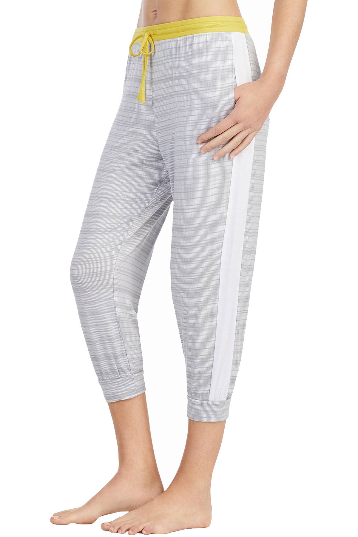 DKNY Yellow/Grey-Printed Contrast-Band Cropped Lounge Pant