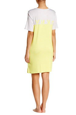 DKNY Yellow/Grey Short Sleeve Logo Colorblock Knit Sleepshirt thumbnail 3