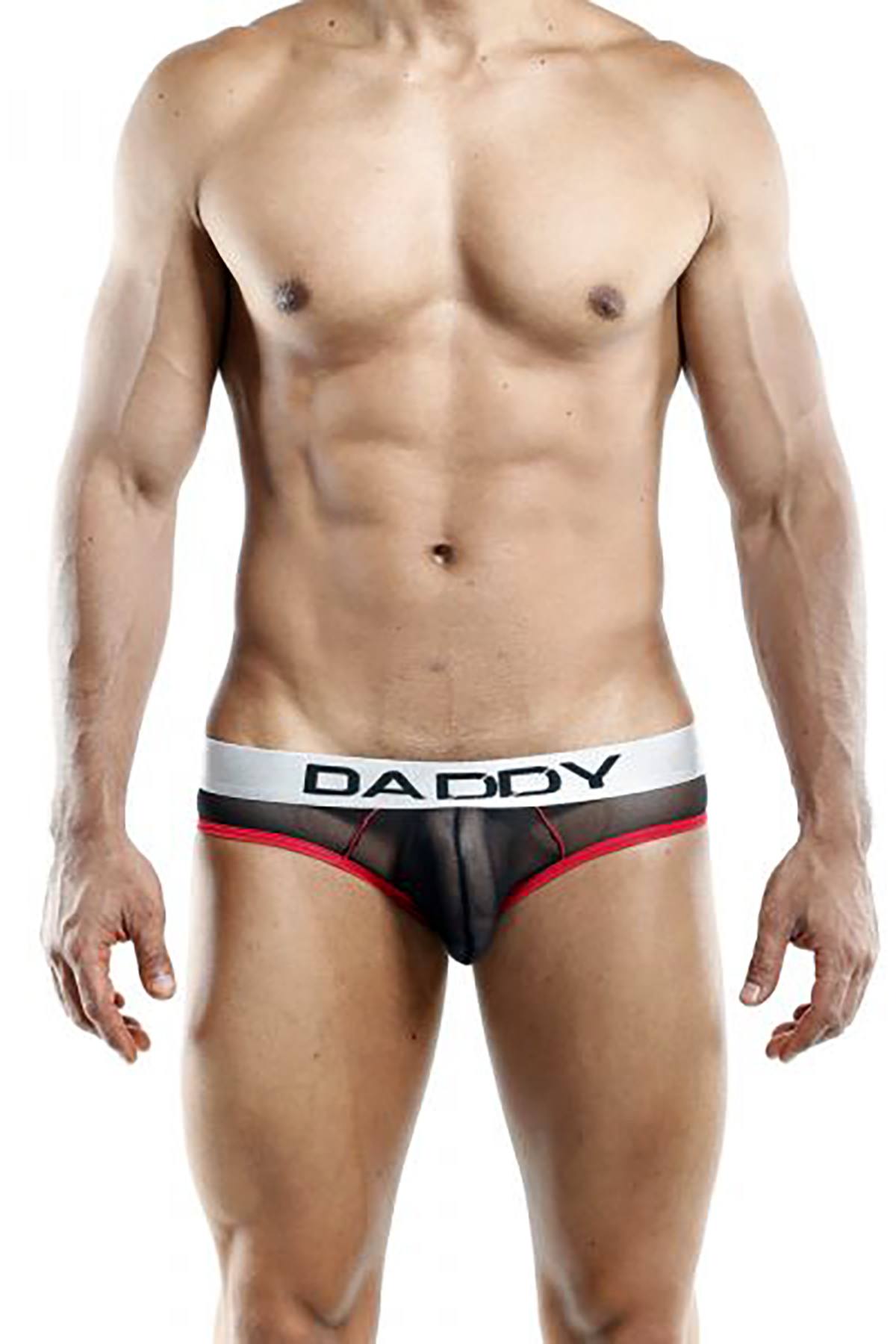 Daddy Sheer Front Bikini Brief in Black/Red