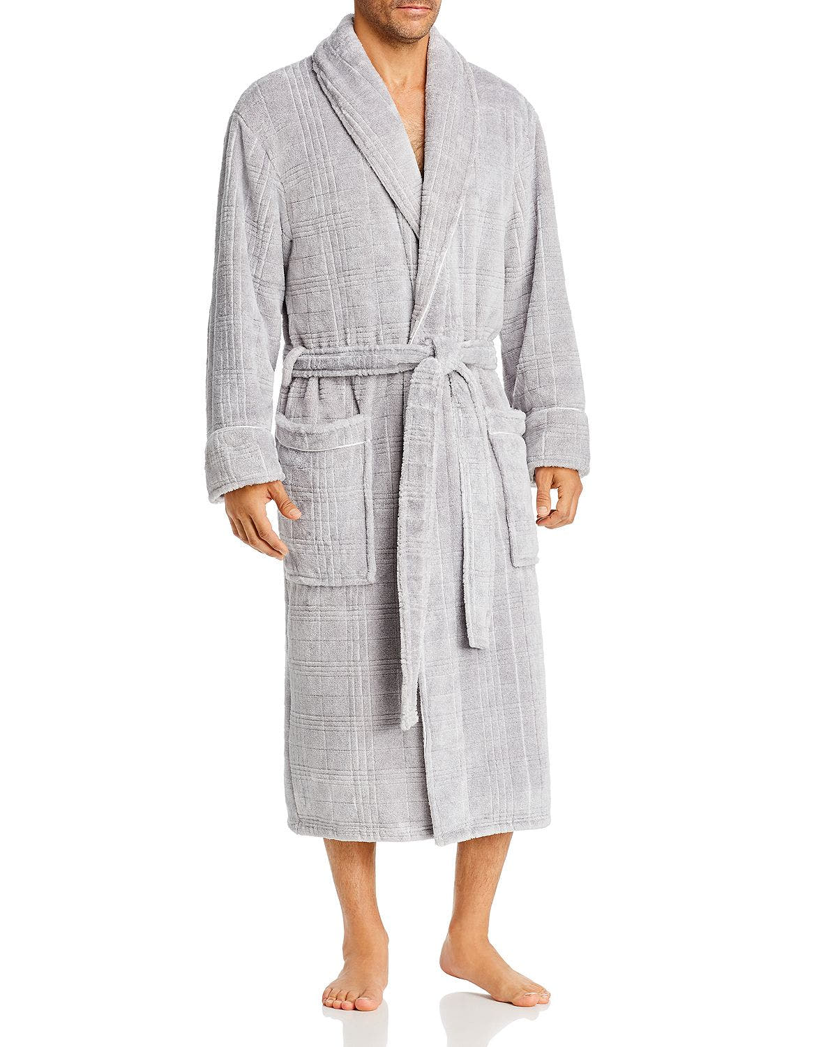 Daniel Buchler Plaid Jacquard Lounge Robe Gray