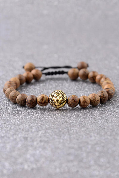 Dark Sandalwood Golden Lion Adjustable Meditation Bracelet