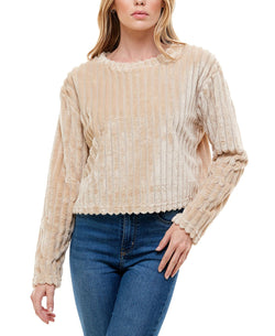 Derek Heart Juniors' Ribbed Faux-fur Top Cement thumbnail 1