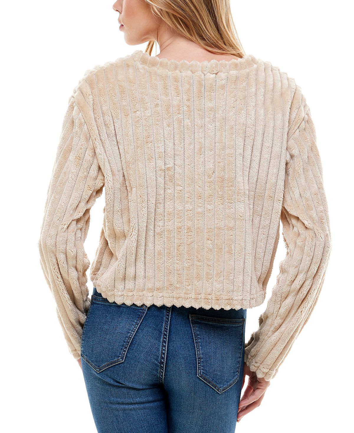Derek Heart Juniors' Ribbed Faux-fur Top Cement