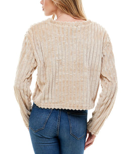 Derek Heart Juniors' Ribbed Faux-fur Top Cement thumbnail 2