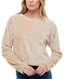 Derek Heart Juniors' Ribbed Faux-fur Top Cement thumbnail 3