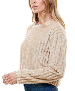 Derek Heart Juniors' Ribbed Faux-fur Top Cement thumbnail 4