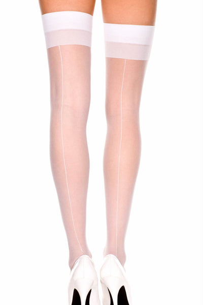 Desire Hosiery White Sheer Seamed Thigh-High Stockings