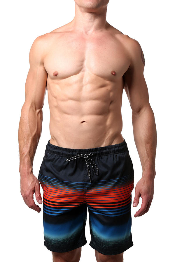 Distortion Black/Blue/Orange Striped Swim Short