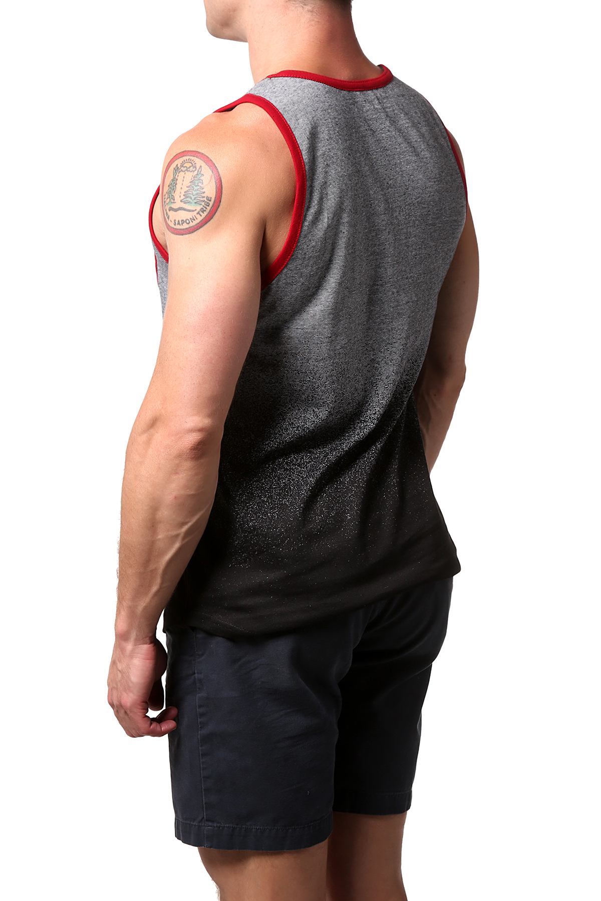Distortion Black/White Stripe Dip-Down Print Tank Top