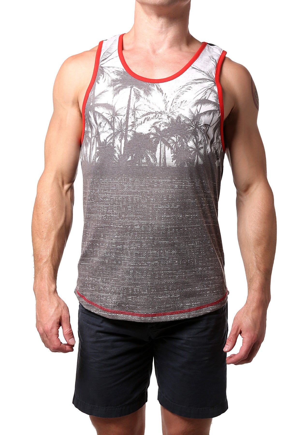 Distortion Grey Sublimated Palm Stripe Tank Top