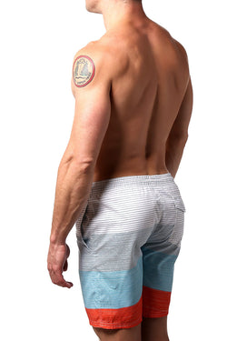 Distortion White/Aqua/Orange Striped Swim Short thumbnail 2