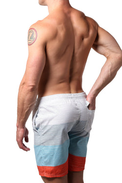 Distortion White/Aqua/Orange Striped Swim Short thumbnail 3