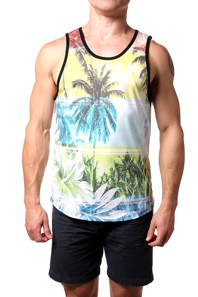Distortion White/Green Sublimated Palm Scene Tank Top