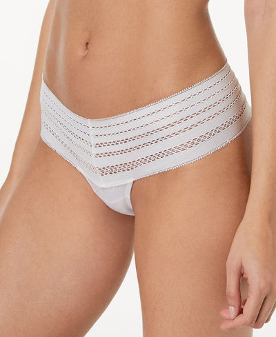 Dkny Classic Cotton Embroidered-waist Thong Underwear Dk5025 White