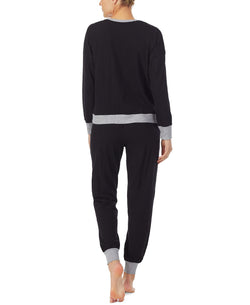 Dkny Embroidered Logo Top & Jogger Pants Pajamas Set Black thumbnail 2