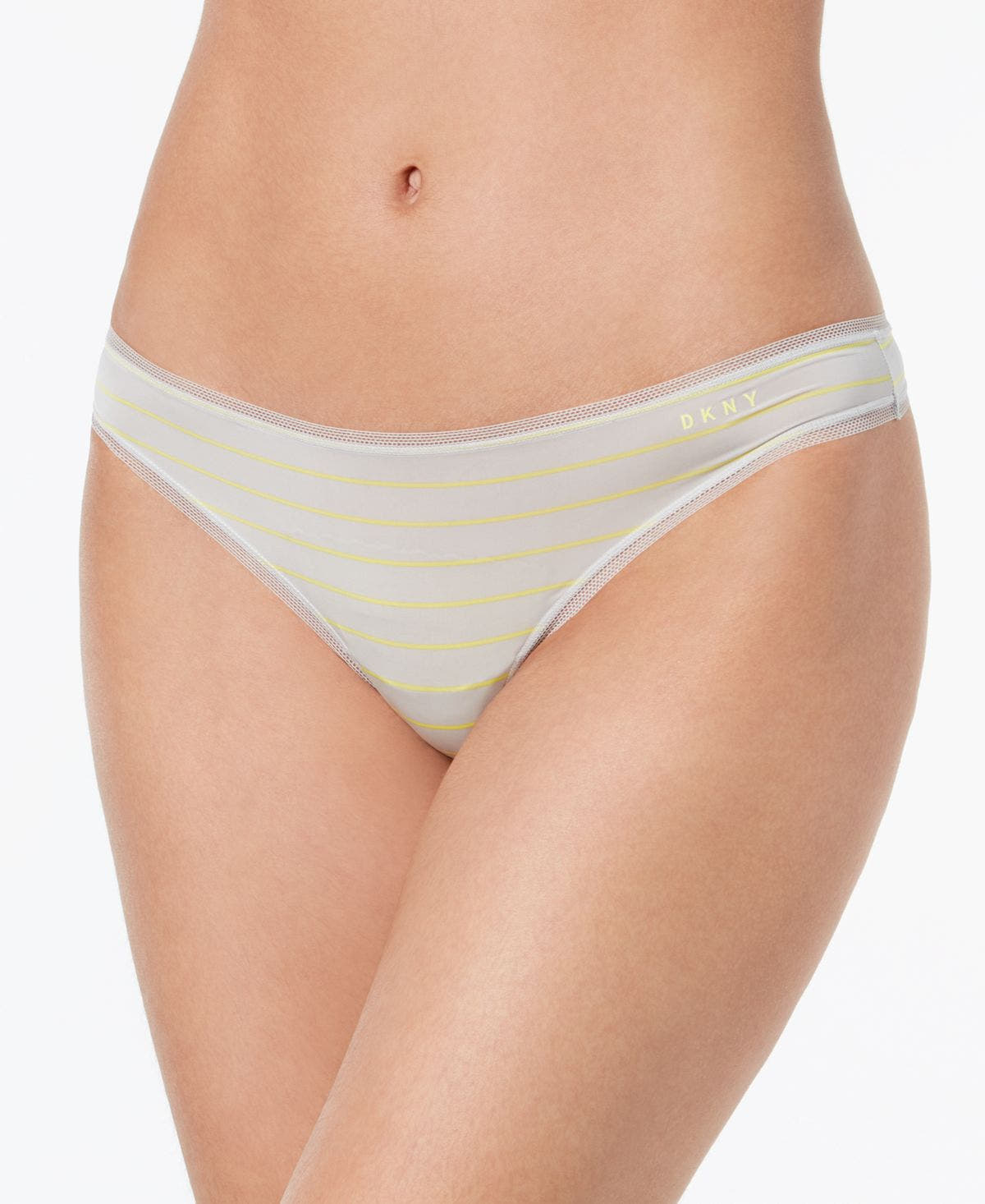 Dkny Litewear Low-rise Mesh-trim Thong Dk5001 Ice Gray/Carnary