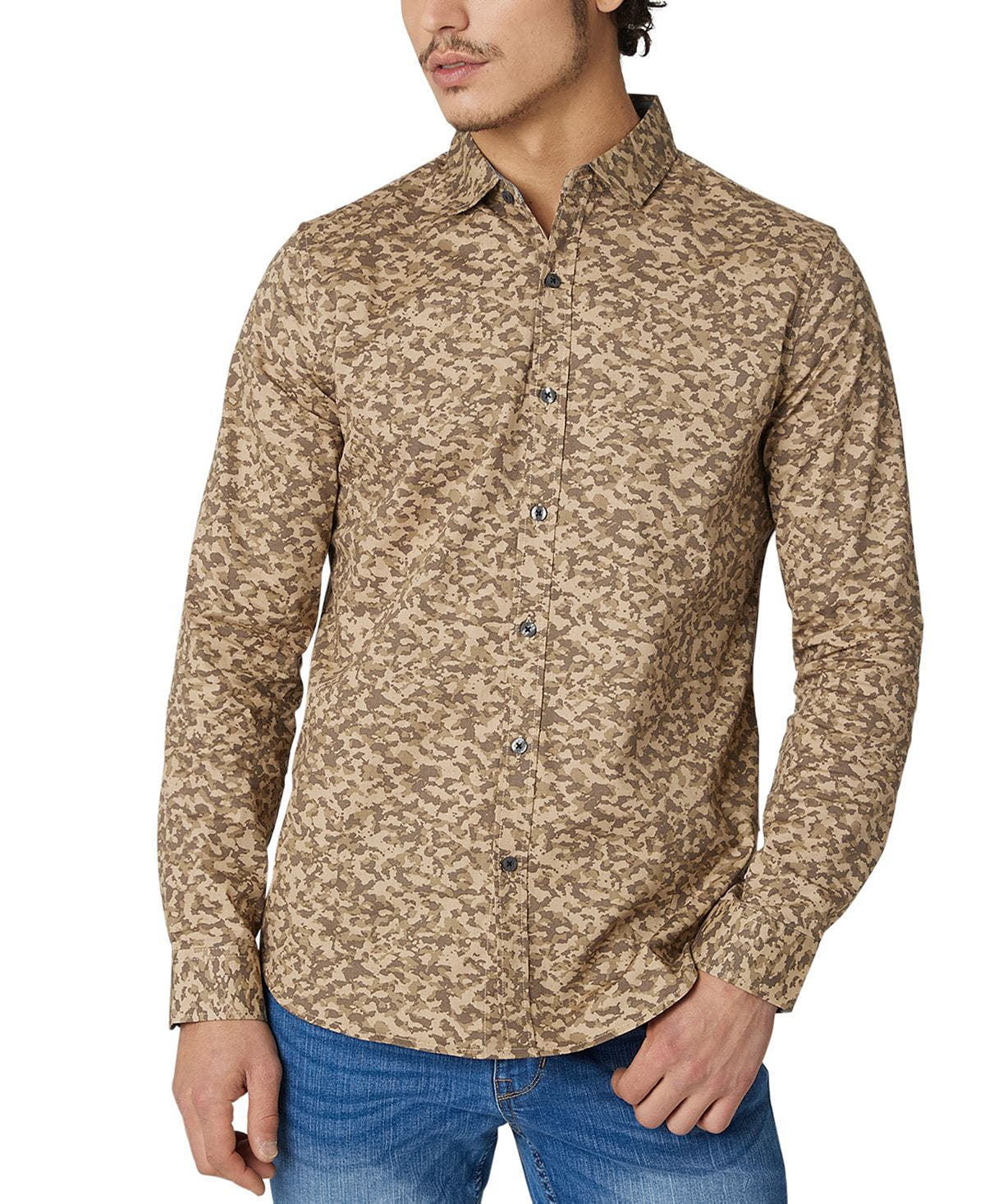 Dkny Morgan Stretch Mini Camo Print Long-sleeve Shirt Dune