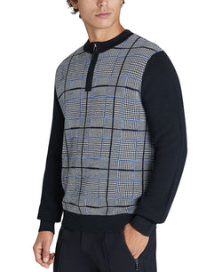 Dkny Plaid Jacquard Quarter-zip Sweater Black thumbnail 3