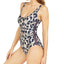 Dkny Printed Mesh-detail One-piece Swimsuit Military Olive Leopard