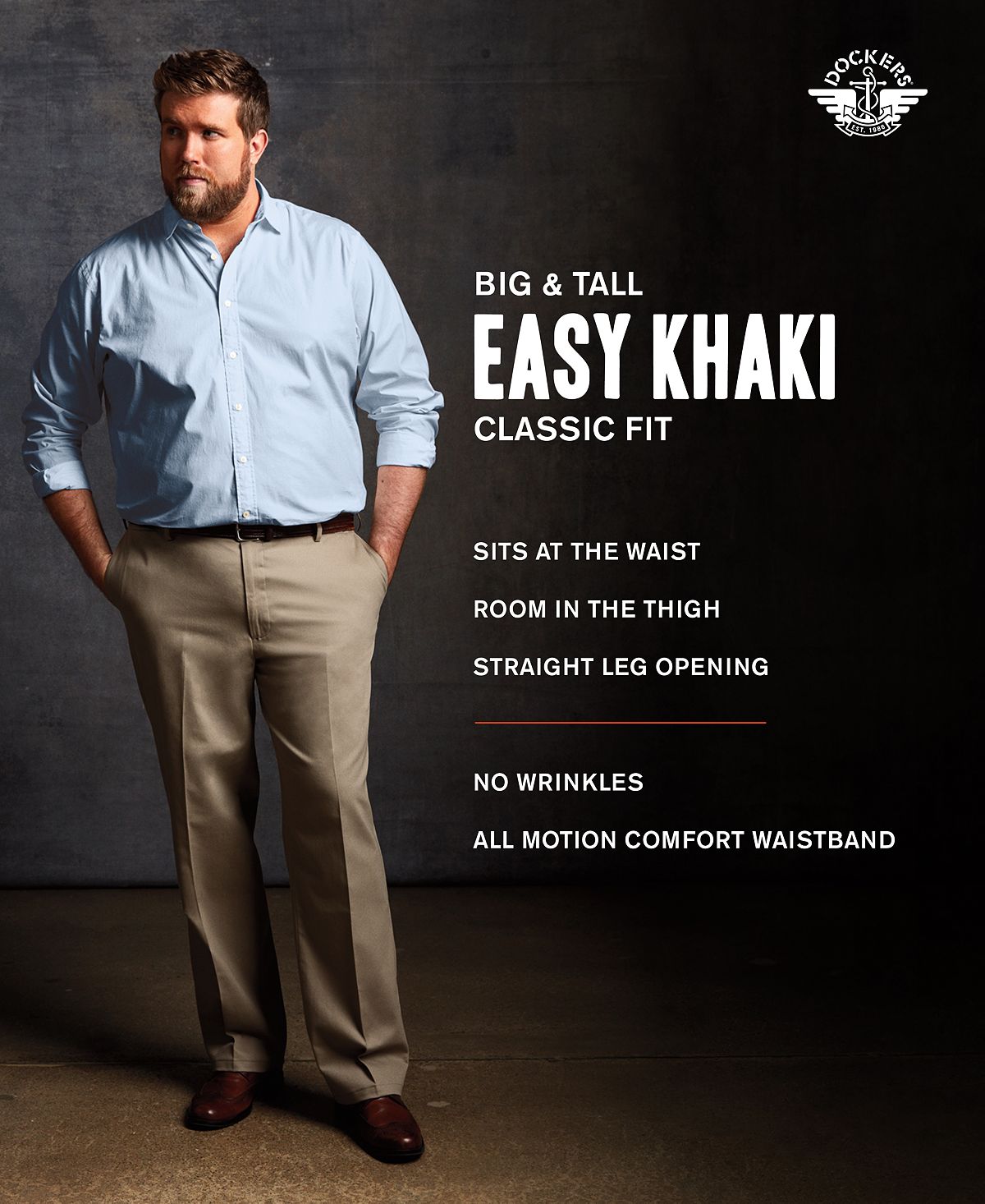 Dockers Big & Tall Easy Classic Fit Khaki Stretch Pants Grey