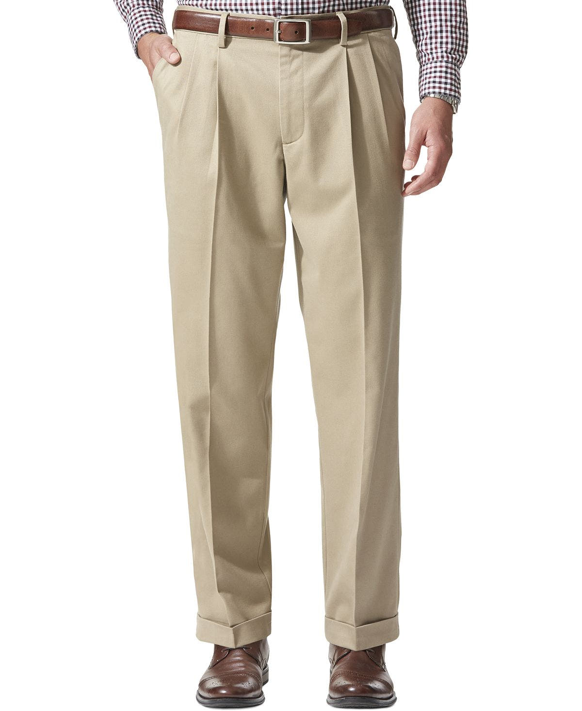 Dockers Comfort Relaxed Pleated Cuffed Fit Khaki Stretch Pants British Khaki