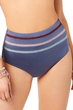 Dolce Vita Embroidered High Waist Bikini Bottom in Pigeon Blue thumbnail 3