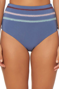 Dolce Vita Embroidered High Waist Bikini Bottom in Pigeon Blue thumbnail 4