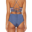Dolce Vita Embroidered High Waist Bikini Bottom in Pigeon Blue