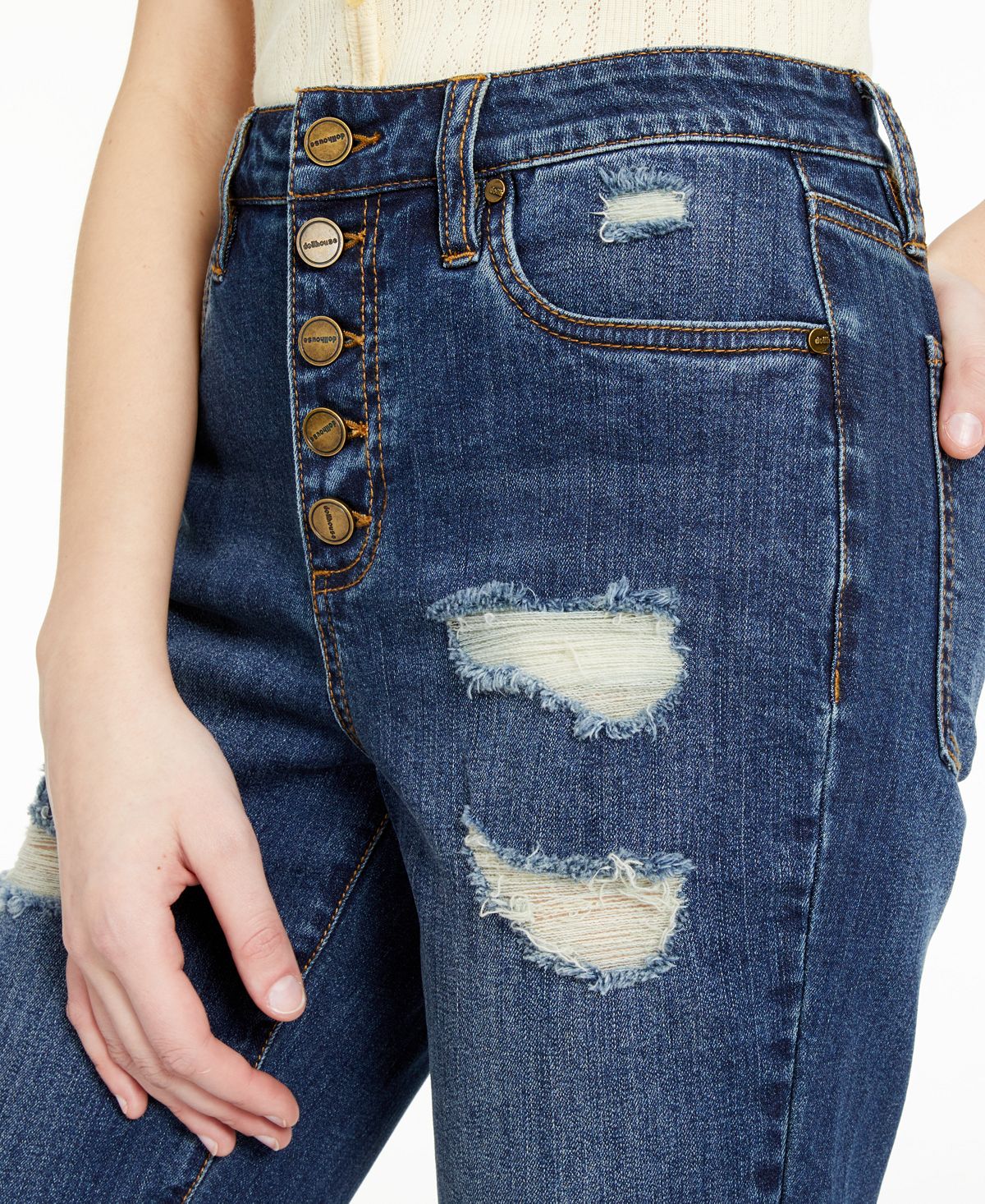 Dollhouse Juniors' Roll-cuff Button-fly Jeans Driftwood Wash