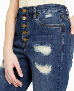 Dollhouse Juniors' Roll-cuff Button-fly Jeans Driftwood Wash thumbnail 4