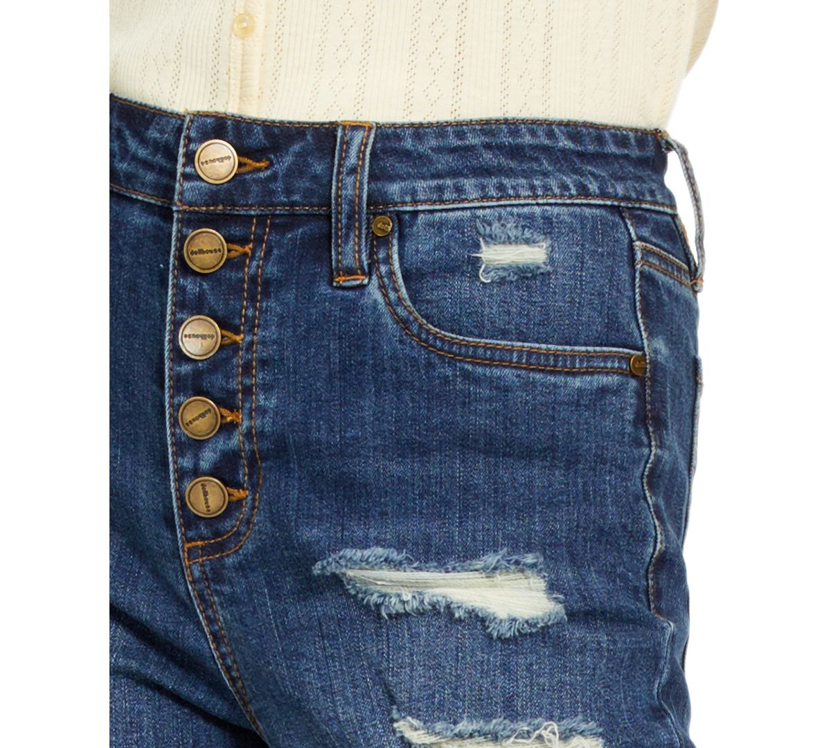 Dollhouse Juniors' Roll-cuff Button-fly Jeans Driftwood Wash