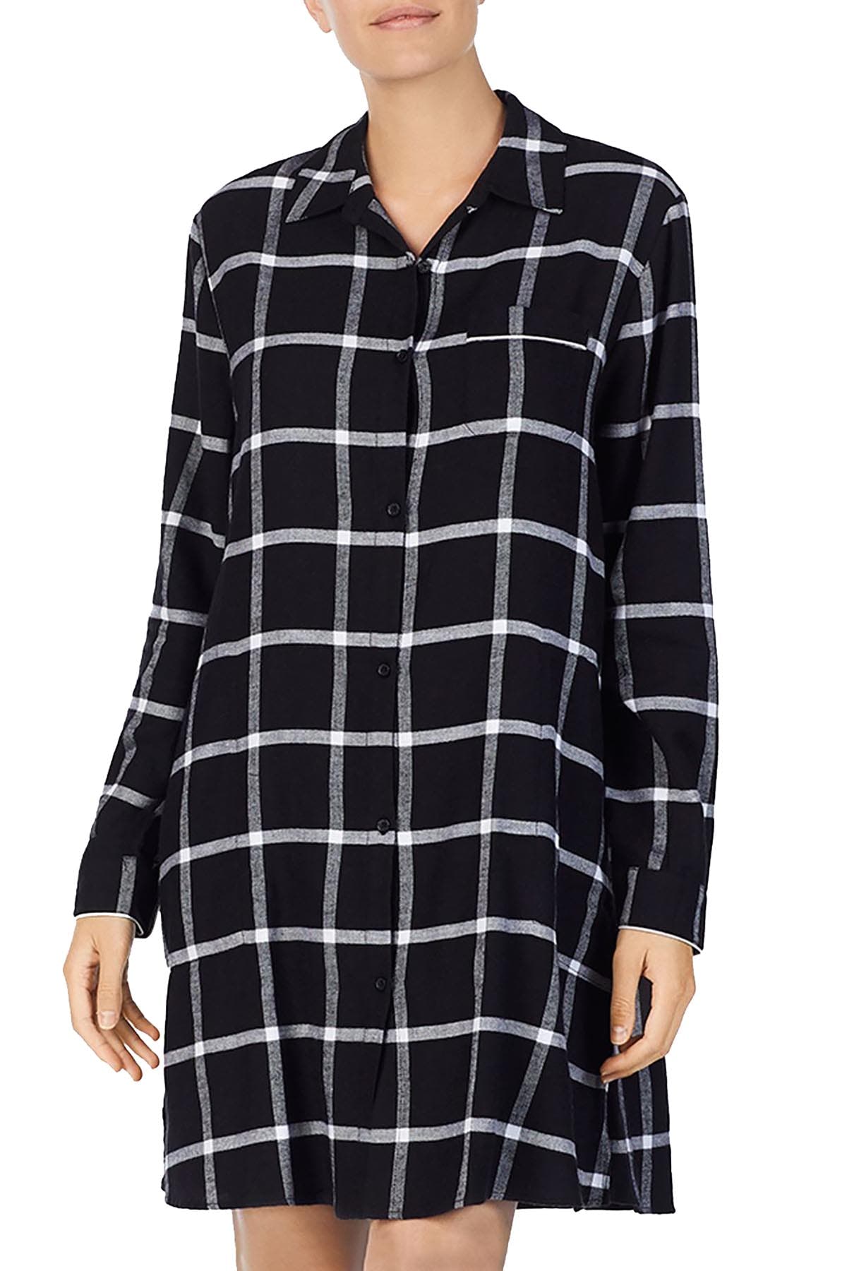 Donna Karen Sleepwear Black/White Plaid Sleepshirt