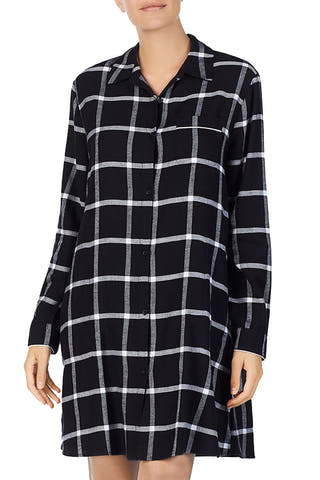 Donna Karen Sleepwear Black/White Plaid Sleepshirt