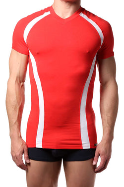 Doreanse Red/White Ribbon V-Neck Tee thumbnail 1