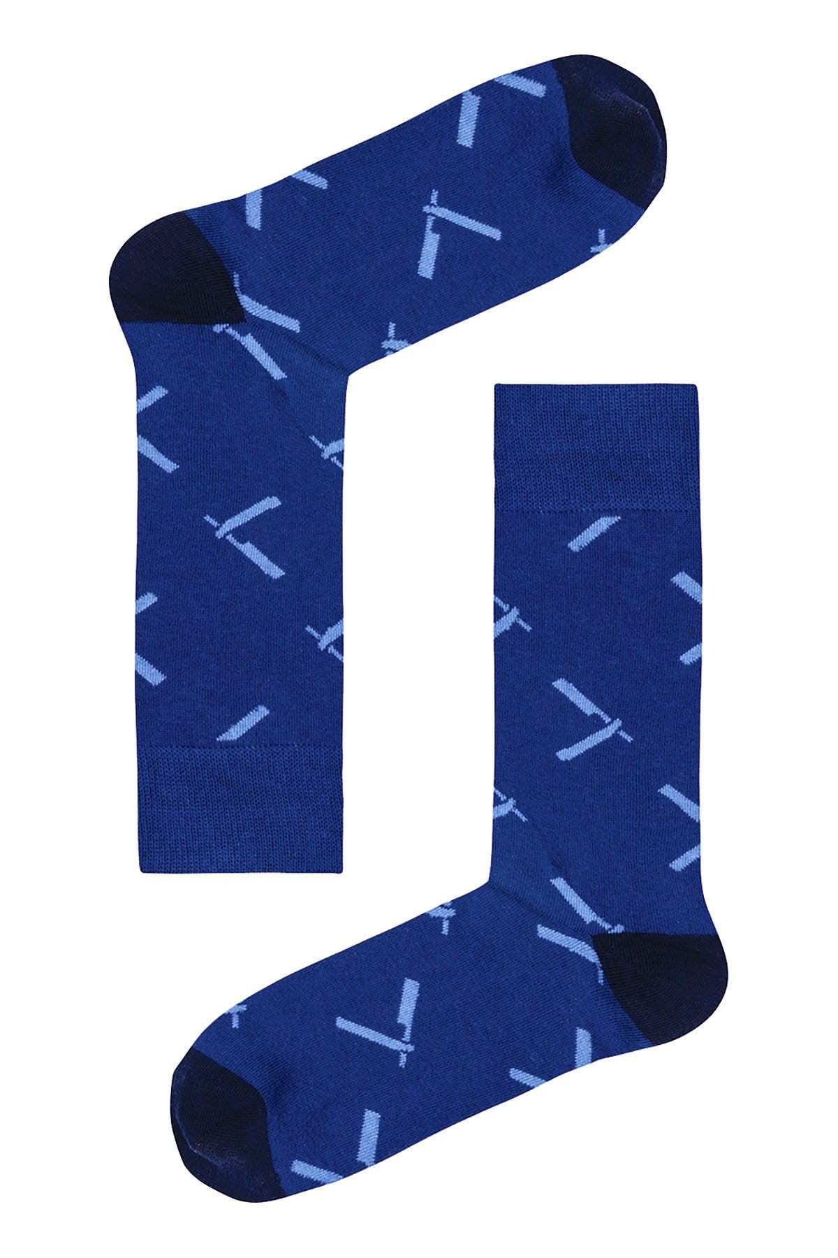 Drake & Hutch Blue 'Close Shave' Crew Socks