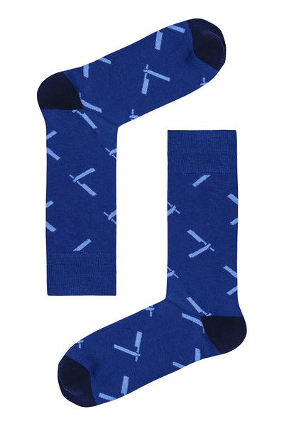 Drake & Hutch Blue 'Close Shave' Crew Socks