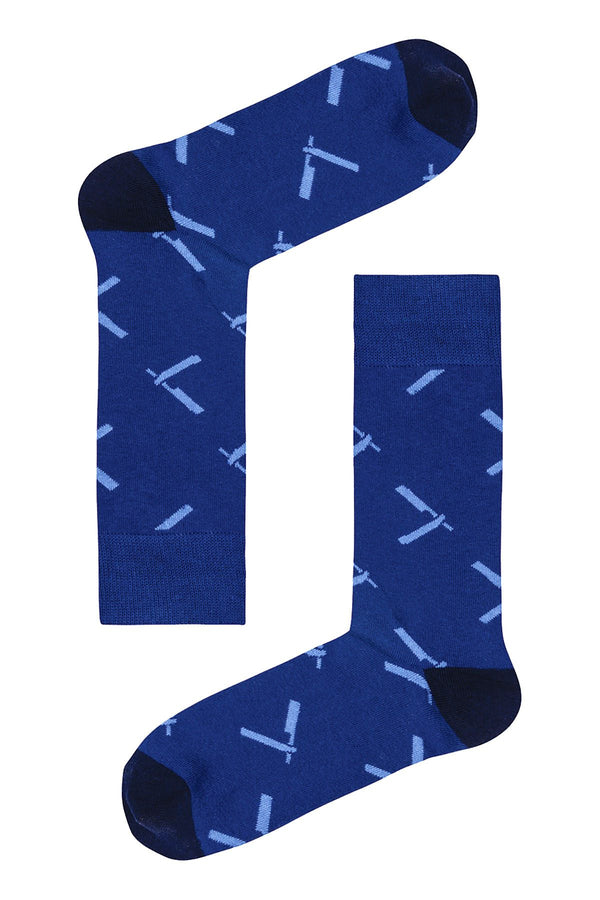 Drake & Hutch Blue 'Close Shave' Crew Socks