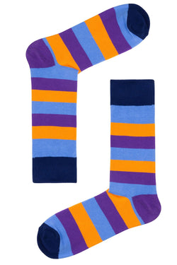 Drake & Hutch Blue/Orange/Purple Multi Stripe Crew Socks thumbnail 1