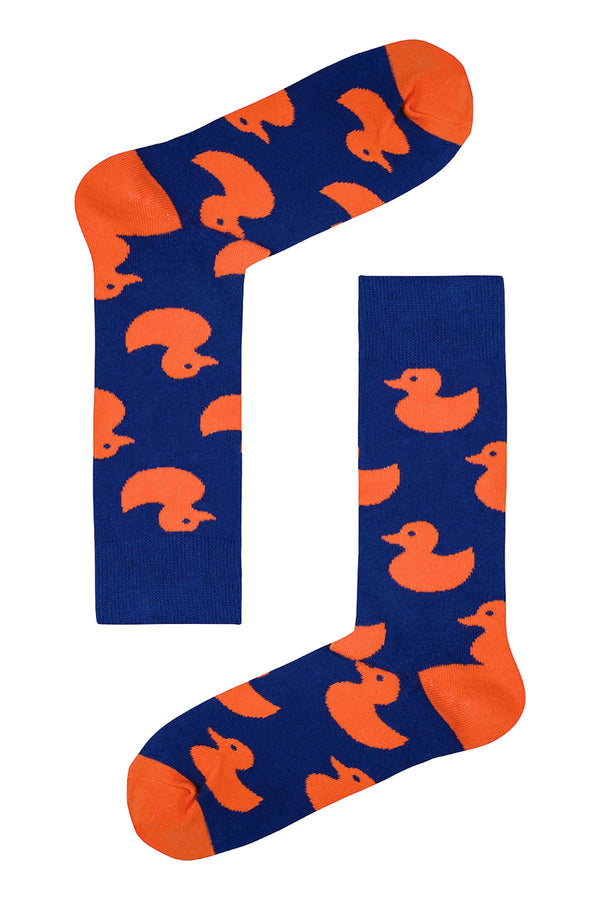 Drake & Hutch Blue/Orange 'Rubber Duckie' Unisex Crew Socks