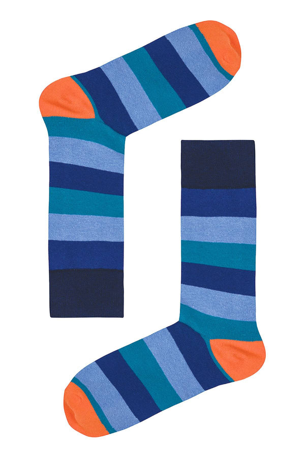 Drake & Hutch Blue/Teal/Orange Multi-Stripe Unisex Crew Socks