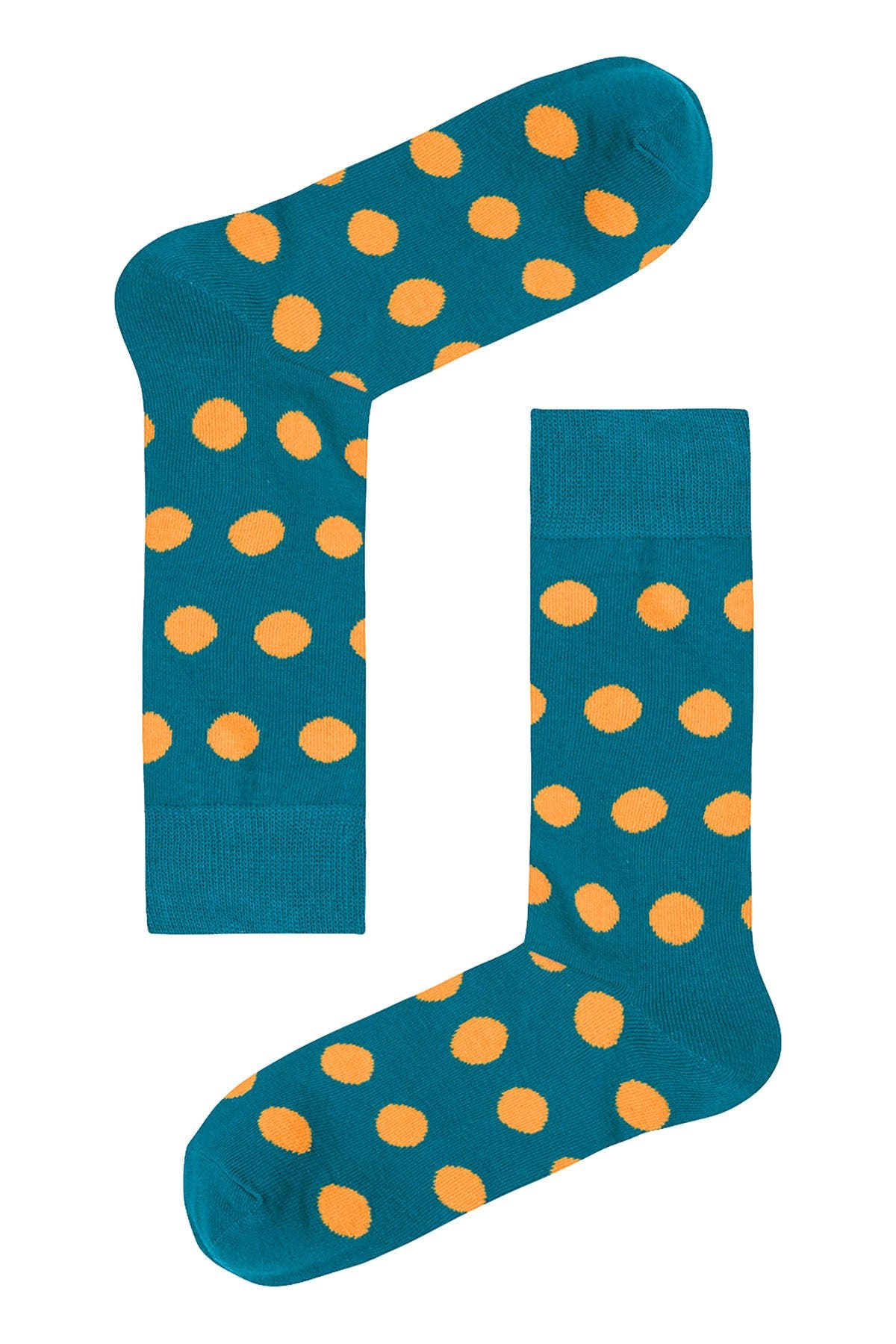 Drake & Hutch Orange/Aqua Polka Crew Socks