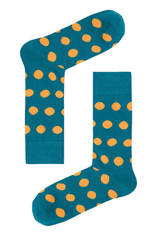 Drake & Hutch Orange/Aqua Polka Crew Socks