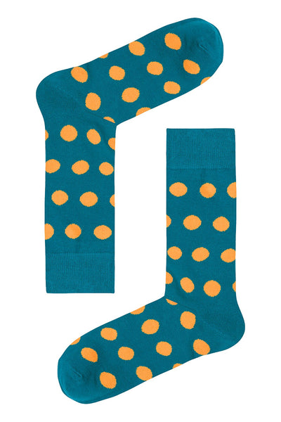 Drake & Hutch Orange/Aqua Polka Crew Socks
