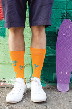 Drake & Hutch Orange/Teal 'Life's A Beach' Crew Socks thumbnail 3