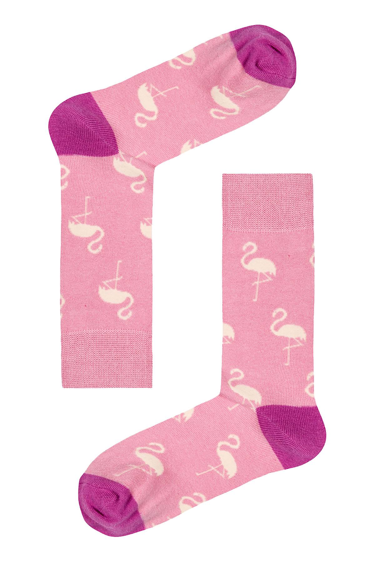 Drake & Hutch Pink 'Funky Flamingo' Unisex Crew Socks
