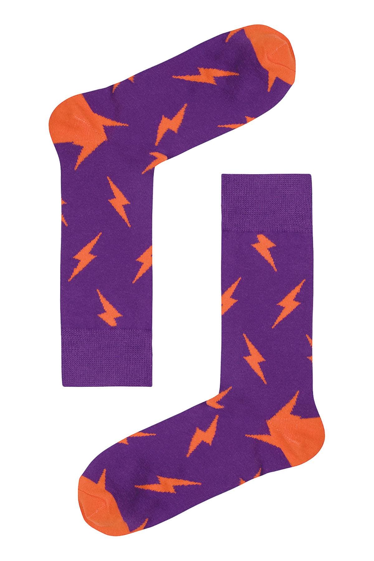 Drake & Hutch Purple/Orange Lightning Bolt Crew Socks