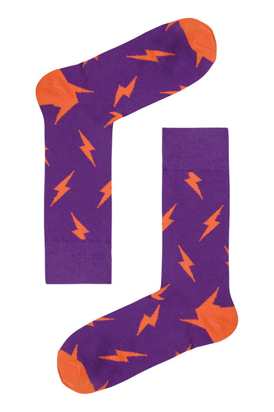 Drake & Hutch Purple/Orange Lightning Bolt Crew Socks