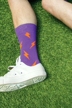 Drake & Hutch Purple/Orange Lightning Bolt Crew Socks thumbnail 4