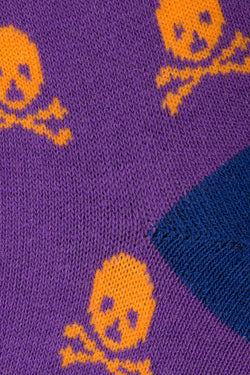 Drake & Hutch Purple/Orange 'Skull n Bones' Unisex Crew Socks thumbnail 3
