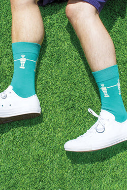 Drake & Hutch Teal/Ivory 'Football Crazy' Crew Socks thumbnail 4